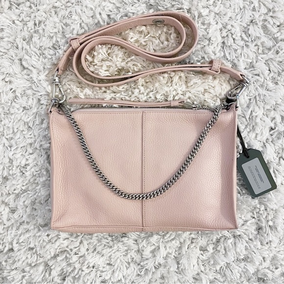 AllSaints Pink Leather Convertible Crossbody Shoulder Bag w Chain Strap NWT - Picture 10 of 12